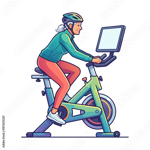 Active Senior Woman Riding Stationary Bike