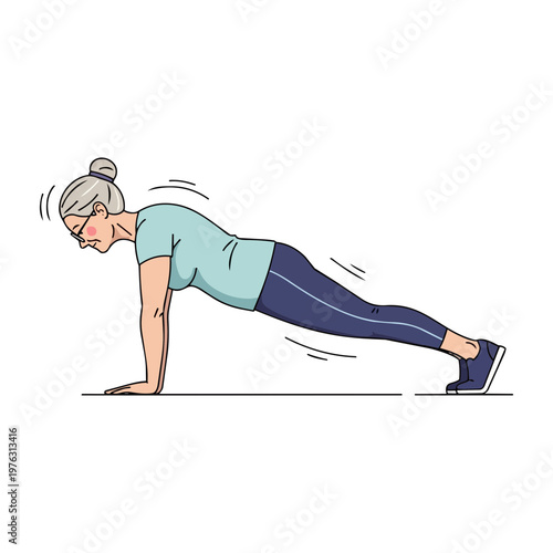 Fit Elderly Woman Holding Plank Position