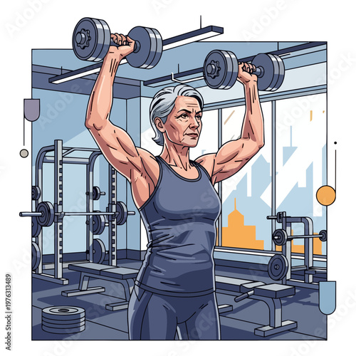 Fit Elderly Man Lifting Dumbbells Overhead