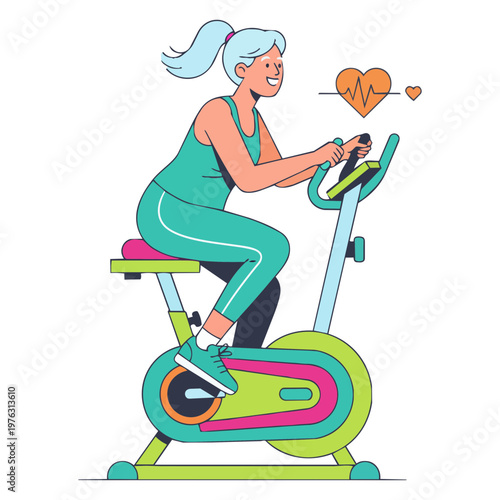 Healthy Older Woman Doing Indoor Cycling