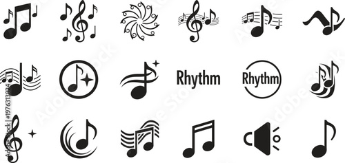 Musical notes silhouette collection a black and white arrangement of various music symbols and rhythmic elements