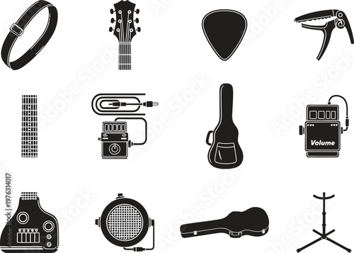 Musical instrument silhouette collection a black and white arrangement of various music gear icons