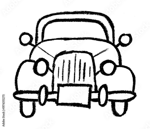 Vintage Old Car Crayon Chalk Drawing Vector