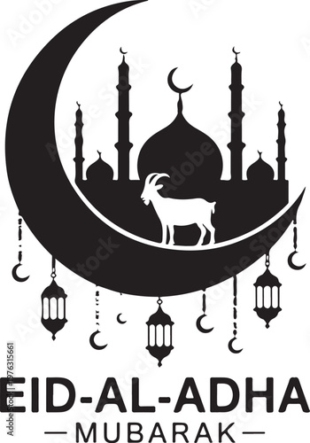 Eid ul adha typography and lettering colorful design with stars and moon