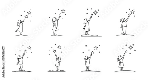 Children reaching for stars a simple sketched illustration of hope and dreams