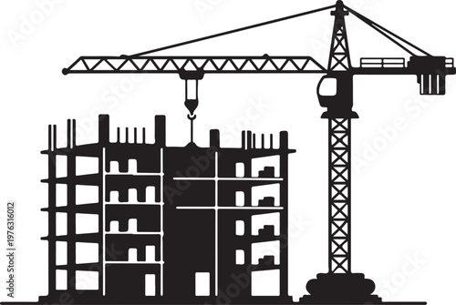 Construction site with crane building.