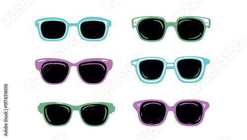 Sunglasses set on white hand drawn illustrations.	
