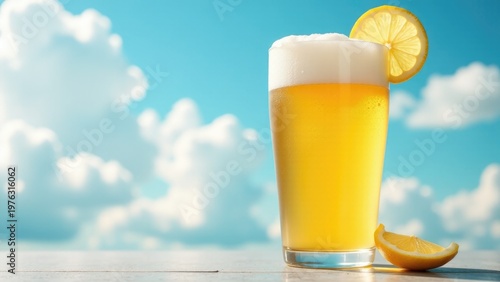 A refreshing glass of beer with a slice of lemon next to it, perfect for a cozy evening