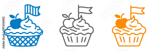 dessert icons pie cupcake apple with flags