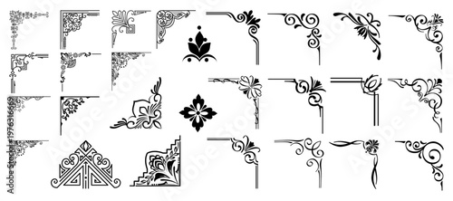 Vector illustration of decorative corner frame set. Vintage corner set. vector frame corners