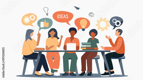 Diverse group collaborating on laptops in a creative brainstorming session