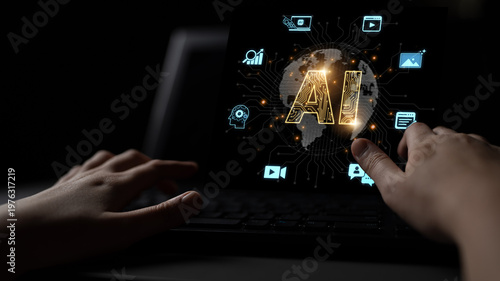 Slika na platnu Artificial intelligence drives global digital transformation across data media and business