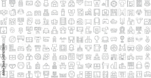 Intricate collection of hand drawn furniture sketches isolated on transparent background