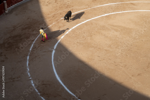Quadro su tela Torero en una plaza de toros en España, vista aerea.