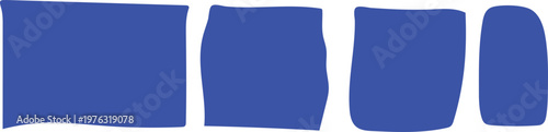 Set of four hand drawn dark blue square brush strokes isolated on white background for artistic design and abstract decoration.