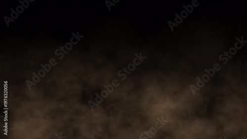 Brown sand dust storm moving fast on black background. soil powder smoke overlay drifting up, seamless cinematic loop 4k for design and background