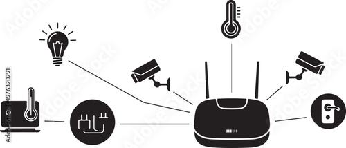 Wireless router with network connections.