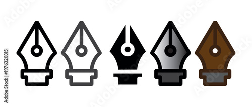 set of five fountain pen nibs isolated on white background vector illustration