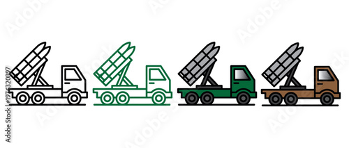 fleet of military missile trucks in formation on flat terrain illustration