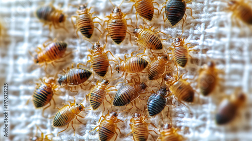 bed bugs on a white fabric, 
