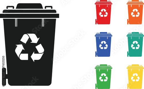 Recycling bin icons in various colors illustrate the importance of waste sorting and sustainable practices for environmental health.