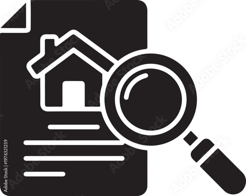 Magnifying glass on house document.