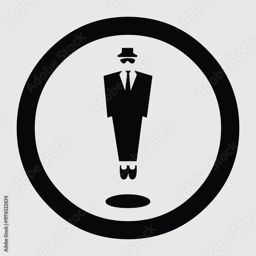 Mysterious figure descending into an open circular void with formal attire