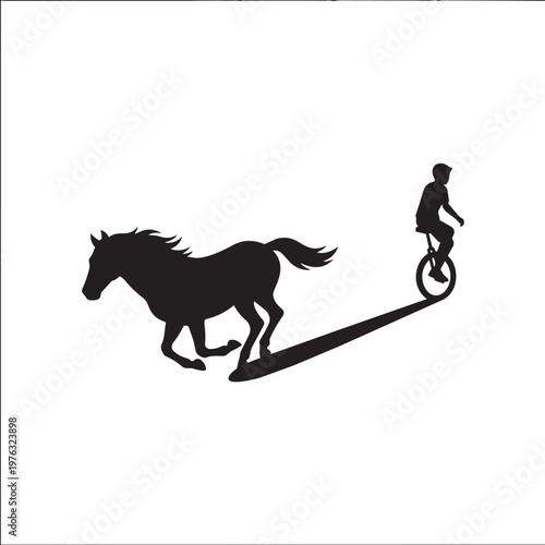 Unicycle casts galloping horse shadow, speed concept