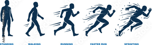 Human body in different stages of motion from standing to sprinting  various running poses