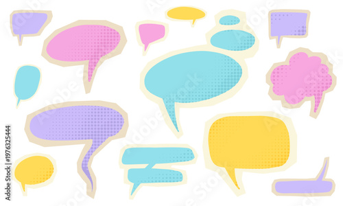 Wallpaper Mural Set of hand drawn speech bubbles with halftone and cut out paper sticker effect, vector illustration. Torontodigital.ca
