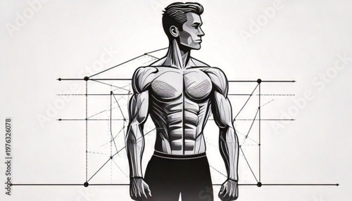 Muscular Man Bodybuilder Fitness Athlete Anatomy Study.