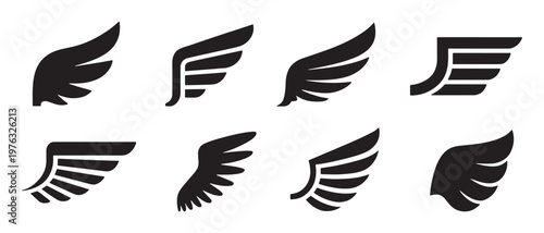 Minimalist Wing Logo Icons Set, Abstract Speed and Freedom Vector Symbols