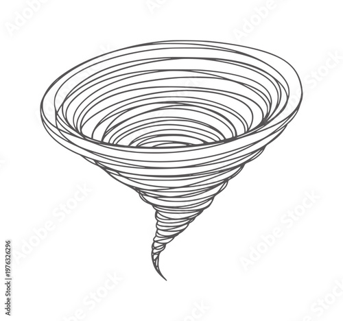 Stylized tornado vortex with swirling lines white storm weather wind