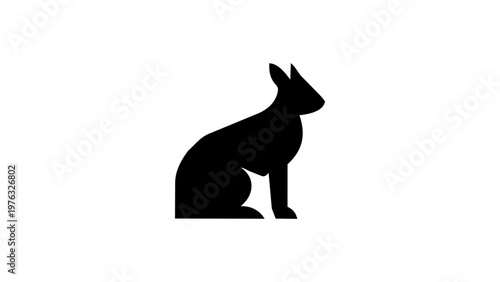 Minimalist cat silhouette logo, abstract sitting hare vector icon, black animal shape.