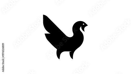 Minimalist goose silhouette logo, abstract standing bird vector icon, black gander shape