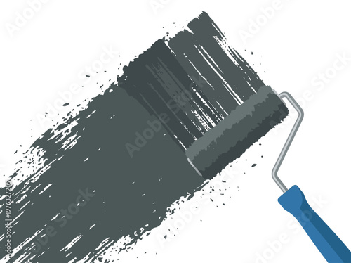 Realistic vector illustration of a paint roller creating a textured gray streak on a white background