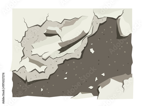 Vector illustration of cracked and broken wall texture with debris, abstract grunge background