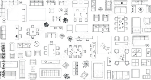 Blueprint furniture arrangement isolated on transparent background detailed architectural plans and interior design elements
