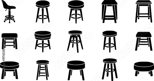 Chair icons set. Black silhouette of stool icon in flat style on white background. Vector illustration.