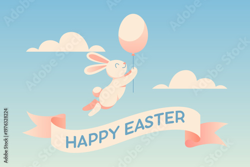 Happy Easter illustration. Happy Easter banner, horizontal poster, greeting card, header for website. Trendy Easter design with Easter bunny. Modern art style. Easter background with rabbit silhouette