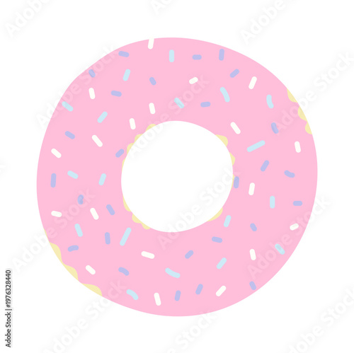 Doughnut, donut with frosting, sprinkles illustration isolated. Pastel color pastry with frosting. Birthday celebration, sweet food, dessert, kids party clipart, design element. Hand drawn flat vector