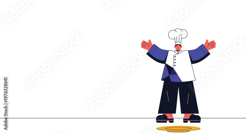 Cartoon chef character, colorful illustration, kitchen worker, flat design