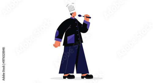 Flat design chef character, cartoon cook illustration, kitchen worker vector, food service staff