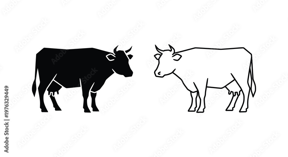 Fototapeta premium Two cows depicted in contrasting black and white a striking silhouette