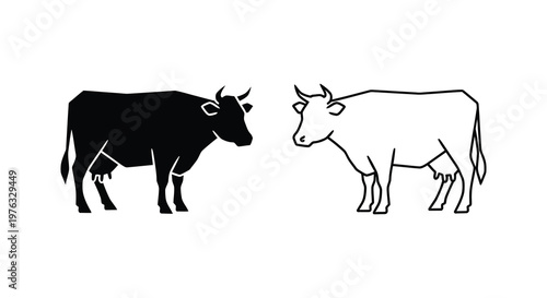 Two cows depicted in contrasting black and white a striking silhouette