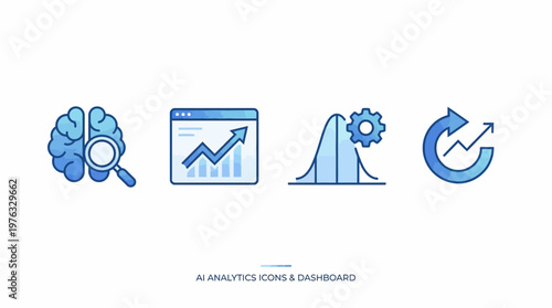 Business Analytics and Data Growth Icons in Blue Watercolor