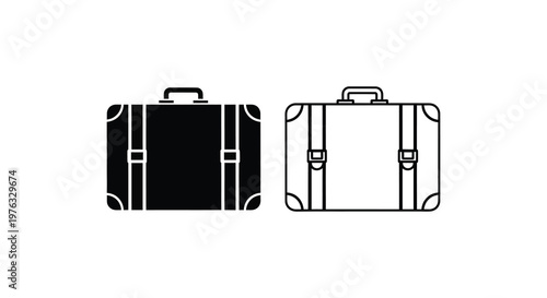 Two vintage suitcases a black fill and white outline shown as a silhouette