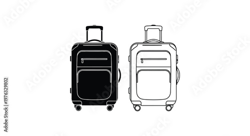 Two suitcases a black and a white version displayed as a silhouette