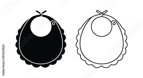 Two baby bibs one dark and one light shown in simple outline silhouette