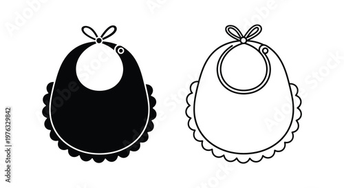 Two baby bibs presented in contrasting black and white a graphic silhouette